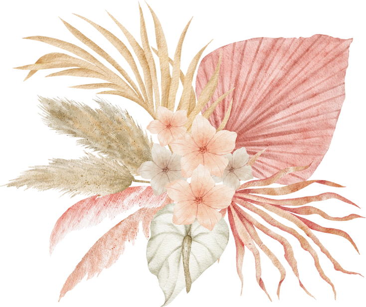 Watercolor  tropical dried flower bouquet